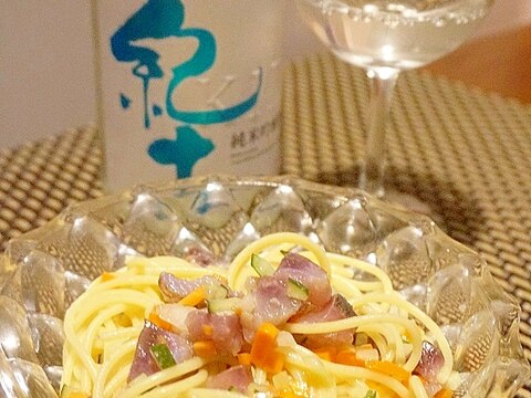 ワインに日本酒に、鰯の冷製パスタ、ラビゴット風